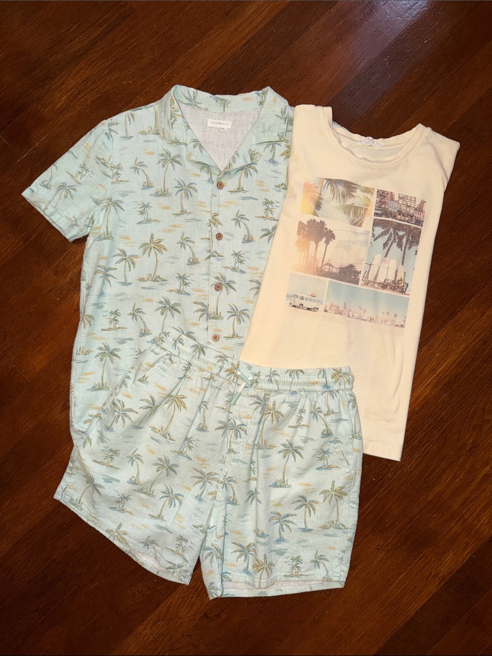 Boys Linen Tropical Palm Tree Print Matching Beach Vacation Set Size 14-16